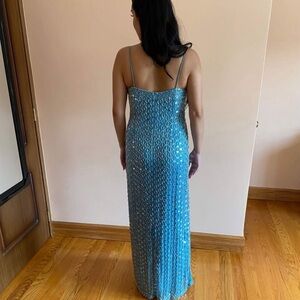 JS Collections Sparkling Blue Backless Dress